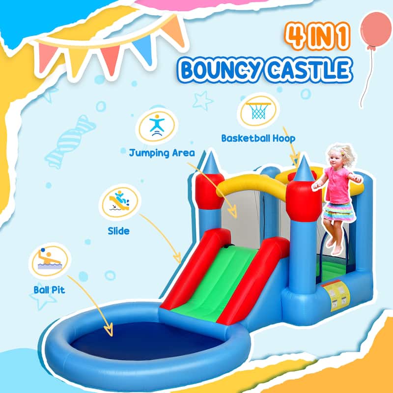 Multicolored Inflatable Bouncy Castle with Slide, Ball Pit, Jumping Area & Basketball Hoop – Durable 420D+840D Oxford Fabric