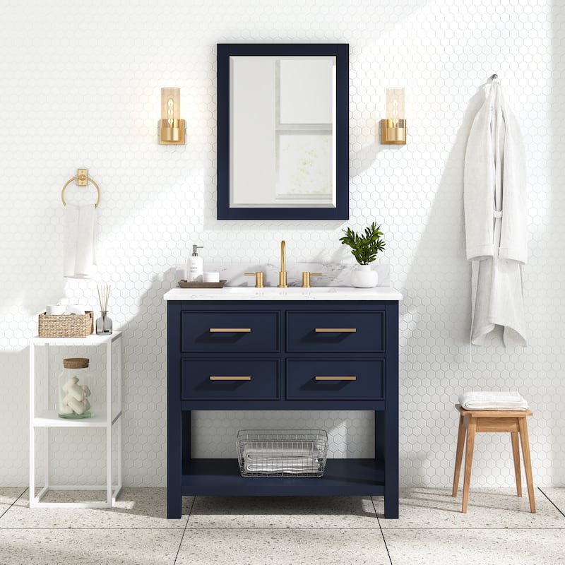 Avanity Brooks 37 in. Vanity in Navy Blue finish and Cala White Engineered Top