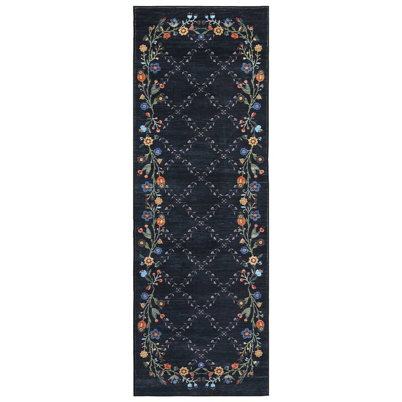 Floral Area Rugs for Living Room Low Pile Non Slip Rugs Washable Soft Foldable Accent Carpet Home Decor