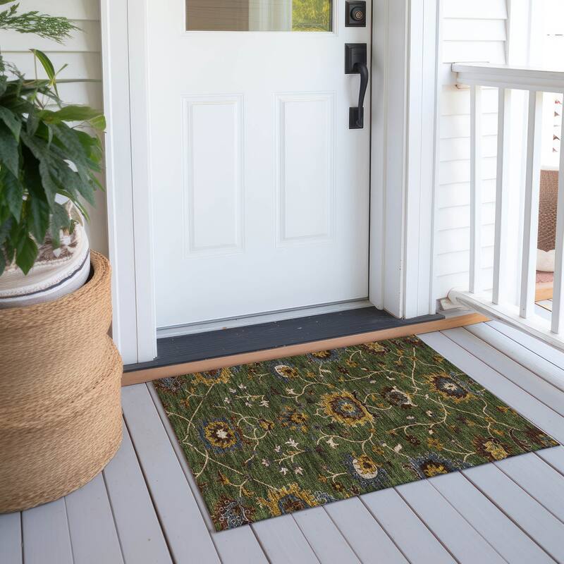 Machine Washable Indoor/ Outdoor Traditional Luna Chantille Rug - Aloe - 1'8" x 2'6"