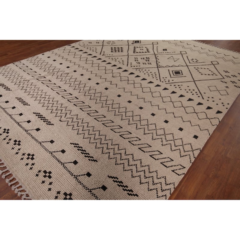 Ivory Moroccan Oriental Area Rug Hand-Knotted Wool Carpet - 8'10"x 12'3"