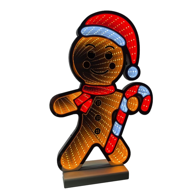 LED Lighted 3D Gingerbread Man Christmas Infinity Mirror - 24"