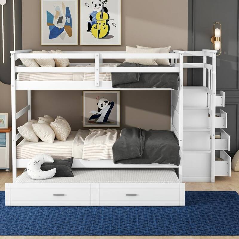 Full-Over-Full Staircase Bunk Bed with Pull-Out Twin Trundle and 4-Drawer Storage by Harper&Bright Designs