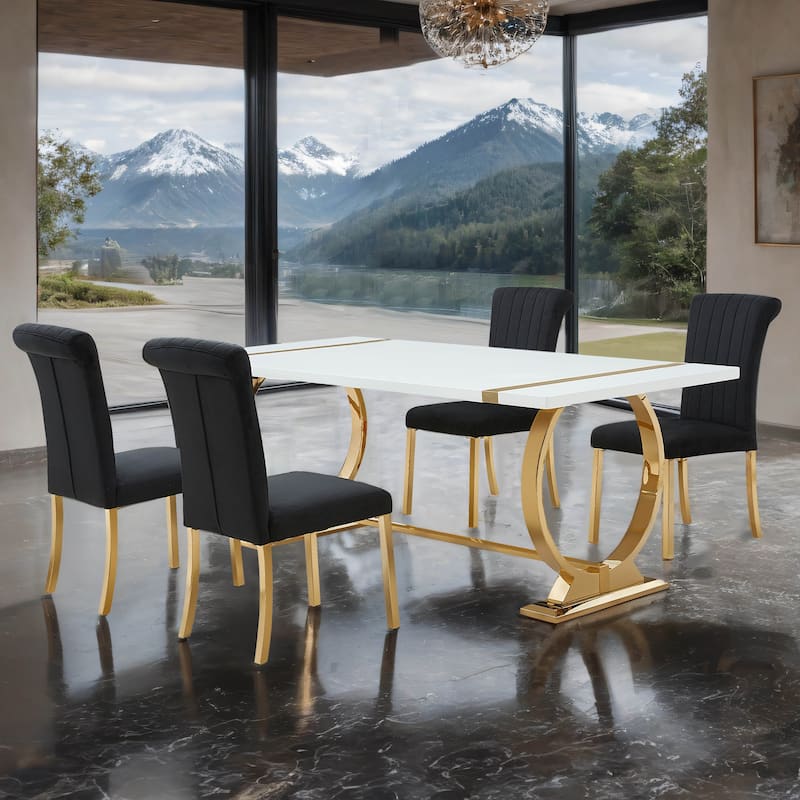 Furniture of America Carra Modern 5-Piece Stainless Steel Dining Table Set - Gold/Black