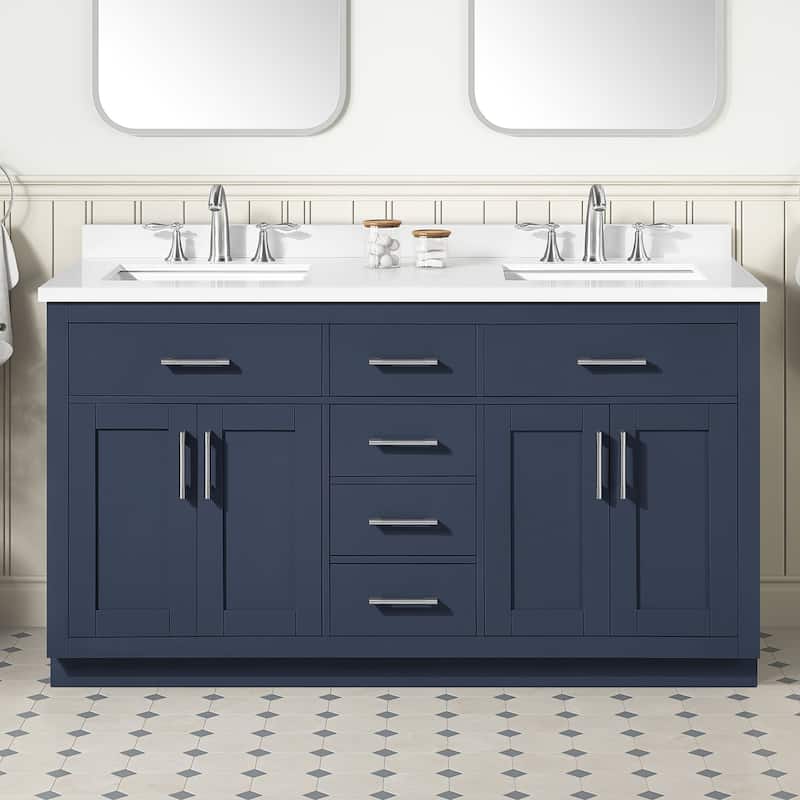 OVE Bailey Bathroom Vanity with Power Bar - 60" - Midnight Blue with Brushed Nickel Hardware