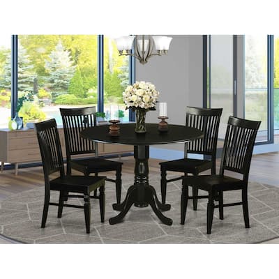 Dinette Set 5 Piece Kitchen Table Round - Wood Chairs, Black Finish, Modern Design