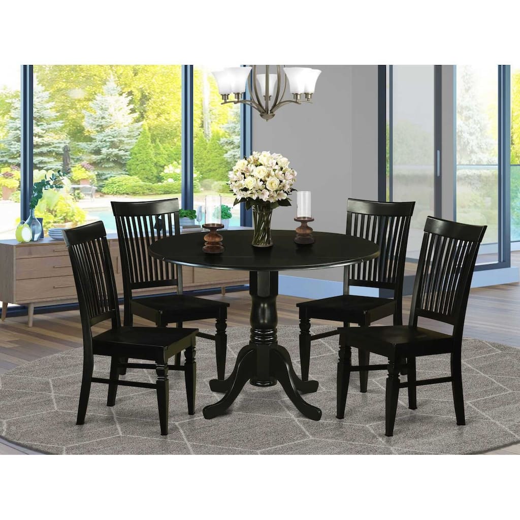 Dinette Set 5 Piece Kitchen Table Round - Wood Chairs, Black Finish, Modern Design