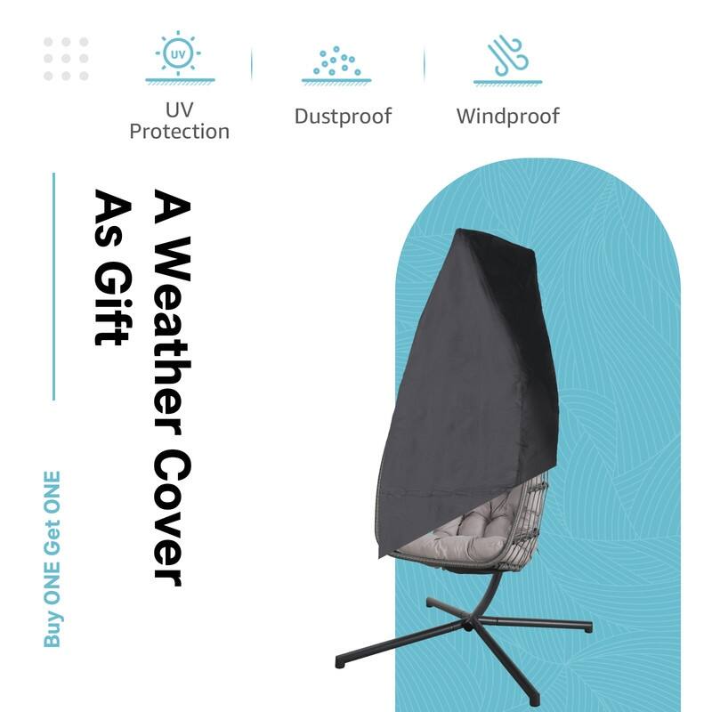 Rattan Egg Chair with Stand,350LBS Hanging Swing for Patio & Indoor