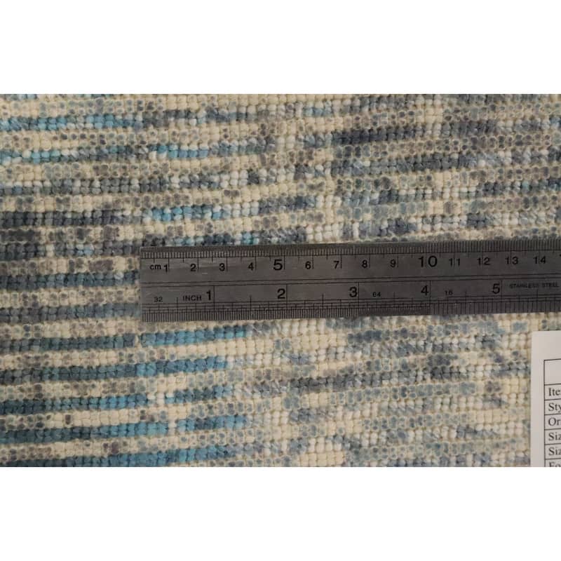 Hand Knotted Oriental Viscose Silk Carpet Modern Abstract Navy Blue & Blues Abstract Area Rug - 4' 0'' X 2' 0''