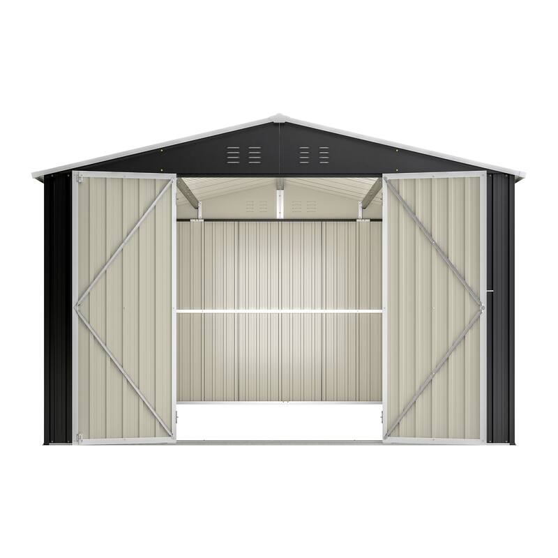 GDFStudio - Cassandra Large 10 x 10 FT Outdoor Metal Storage Shed with Lockable Doors