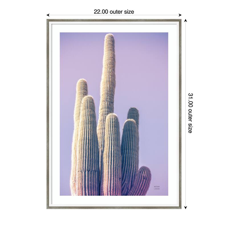 Saguaro Purple Pastel by Nathan Larson Wood Framed Wall Art Print - 22 x 31 in - Silver