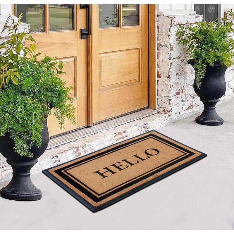 A1HC First Impressions Hello Markham Border Double Door, Heavy Duty 30" x 48" Doormat