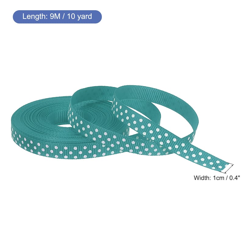 Grosgrain Ribbons with Dots Ribbon Bow Decoration - Dull Green - 10 Yards 3/8 Inch