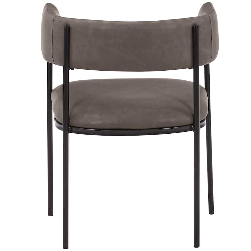 Dining Chair in Leather with Open-Back and Powder Coated Iron Legs Set of 2