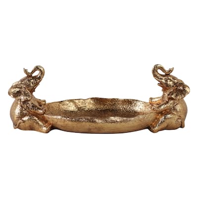 Resin Decorative Bowl Elephant Figurine Accents Glam Finish - 5" Gold - 13.5" x 6" x 5"