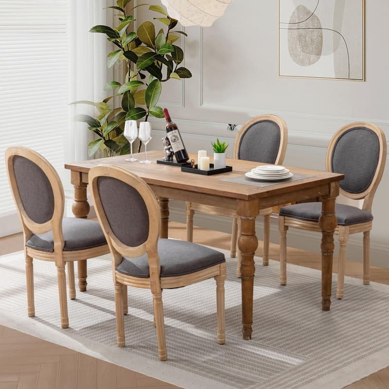 Upholstered French Style Nailhead Dining Chairs(Set of 6) - DarkGreySolidBack Set of 4
