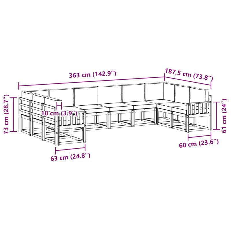 vidaXL Outdoor Sofa Set with Cushion 10 pcs Natural and Anthracite