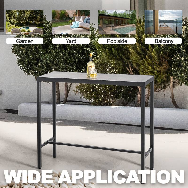 Outdoor Iron Bar Table with 3D-Print Tempered Glass Tabletop, Gray