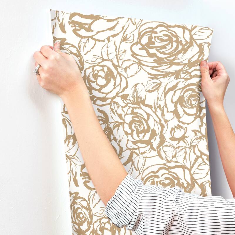 A-Street Prints Nelda Gold Rose Wallpaper