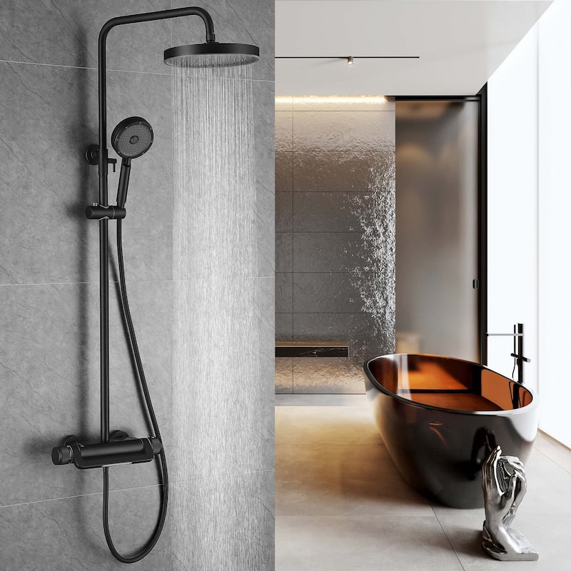 47"H Solid Brass Thermostatic Shower System with Rough-In Valve