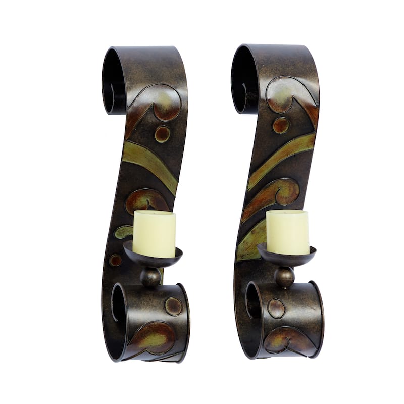 Black Metal 2 Candle Wall Sconce (Set of 2) - 5 x 7 x 19
