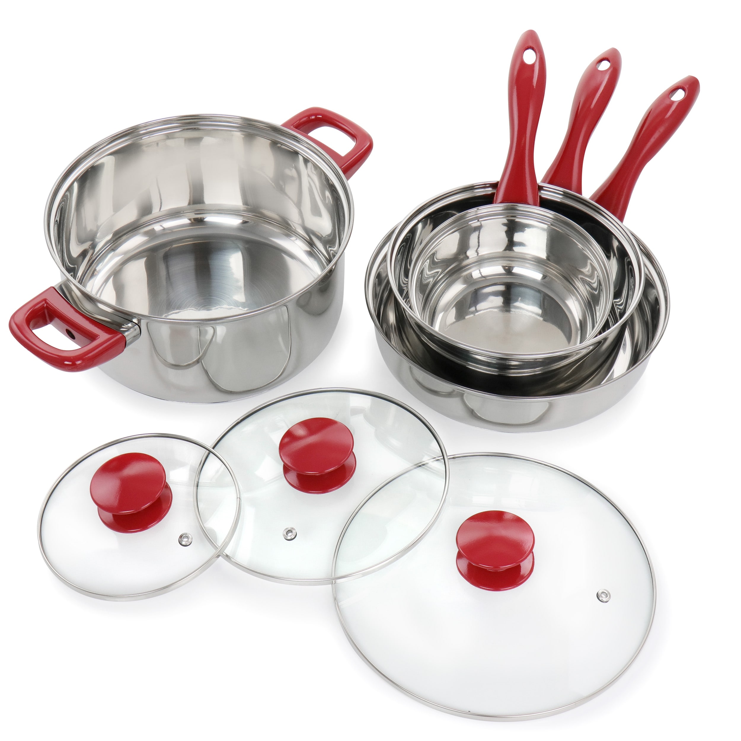 18 Piece 18/10 Belly Shaped Cookware Set w/ Encapsulated Base & Nonstick  coating
