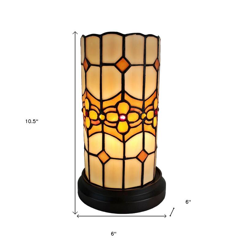 HomeRoots 11" Brown and Beige Mosaic Tile Stained Glass Accent Lamp - 8