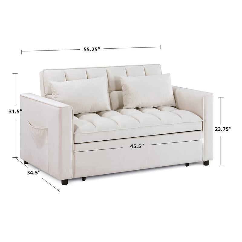 Modern 68" Length Tufted Convertible Loveseat Sleeper Sofa Bed - 68"L x 55"W x 20"H