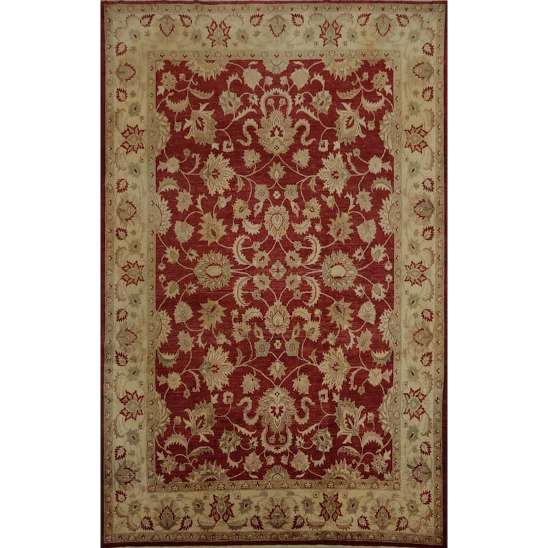 Hand Knotted Oriental 100% Wool Carpet Traditional Floral Red Peshawar Area Rug - 12' 4'' X 9' 0''