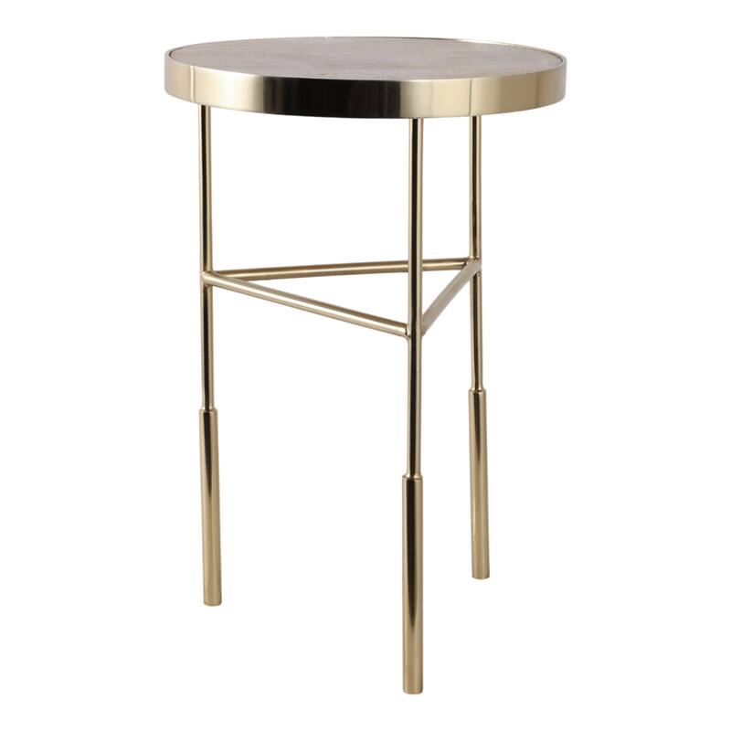 Stone Metal Side Table Round Top Slim Base Home Decor - 22" White - 21.75"