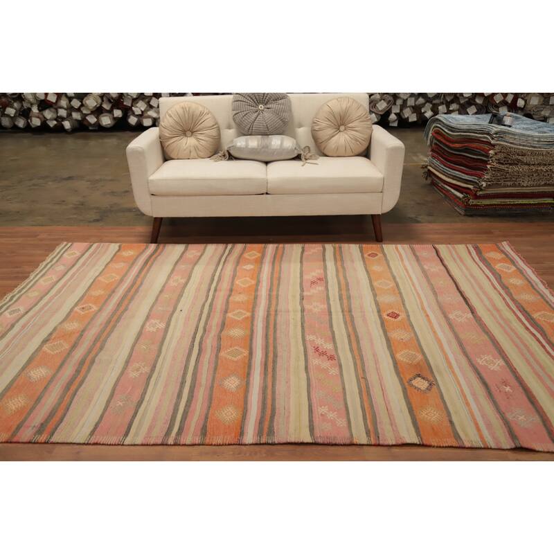 Hand Woven Oriental 100% Wool Carpet Southwestern Tribal Multi-Colored Kilim Area Rug - 9' 0'' X 6' 1''