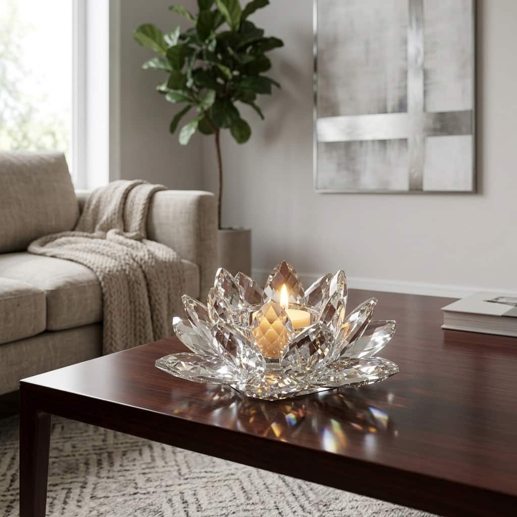 Glass Faceted Lotus Candle Holder - Set of 2, 6"