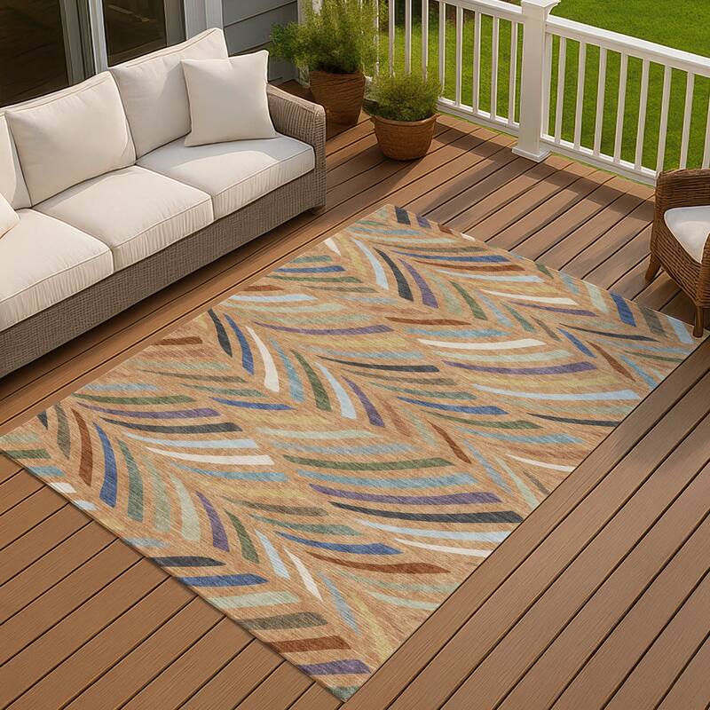 Machine Washable Indoor/ Outdoor Modern Feather Chantille Rug
