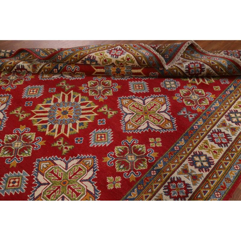 Traditional Geometric Red Kazak Oriental Wool Area Rug Hand-knotted - 6'7" x 9'9"