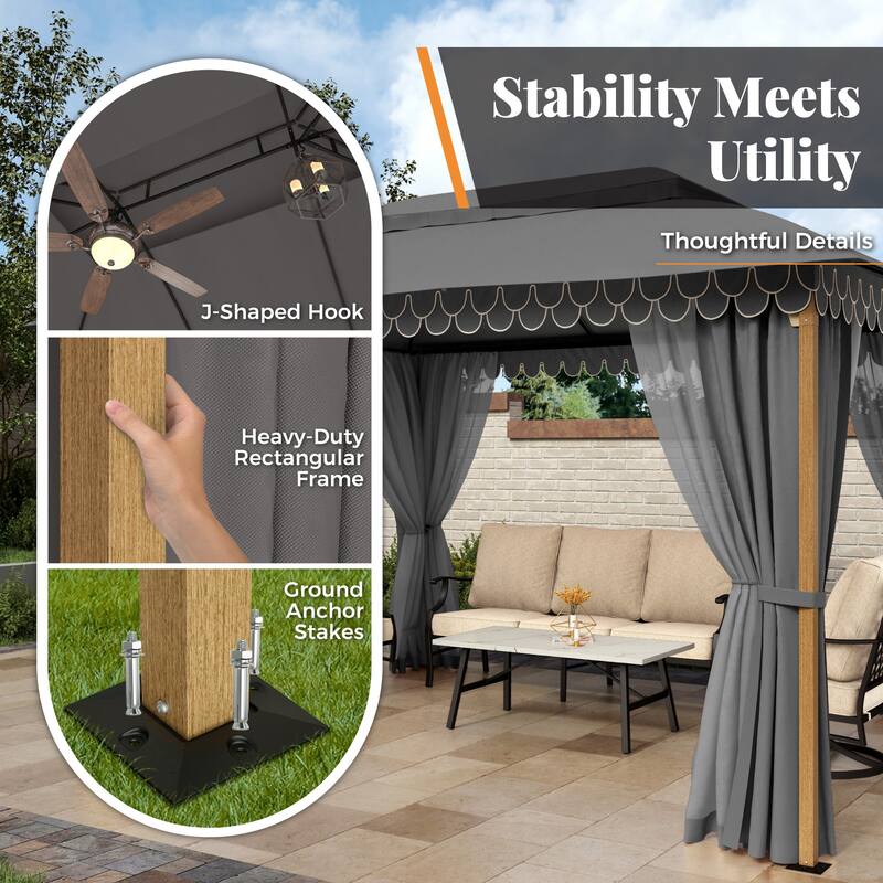 10 x13 ft Patio Gazebo Heavy Duty Metal Frame Canopy Tent with Double Roof & Mosquito Netting