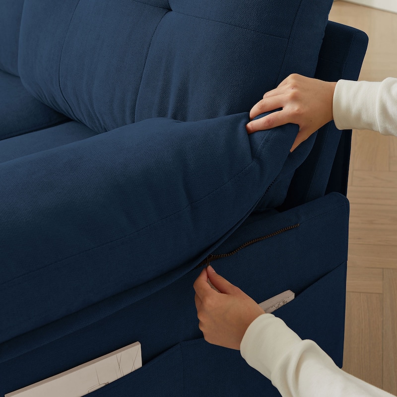 84.45" Wide Sectional Sofa with Ottoman & Side Storage Bags