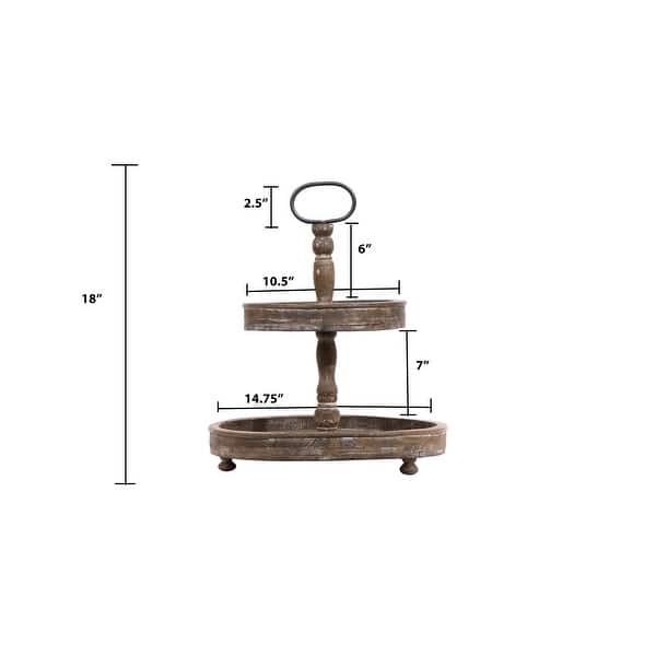 dimension image slide 1 of 3, Distressed Wood 2-Tier Tray with Metal Handle