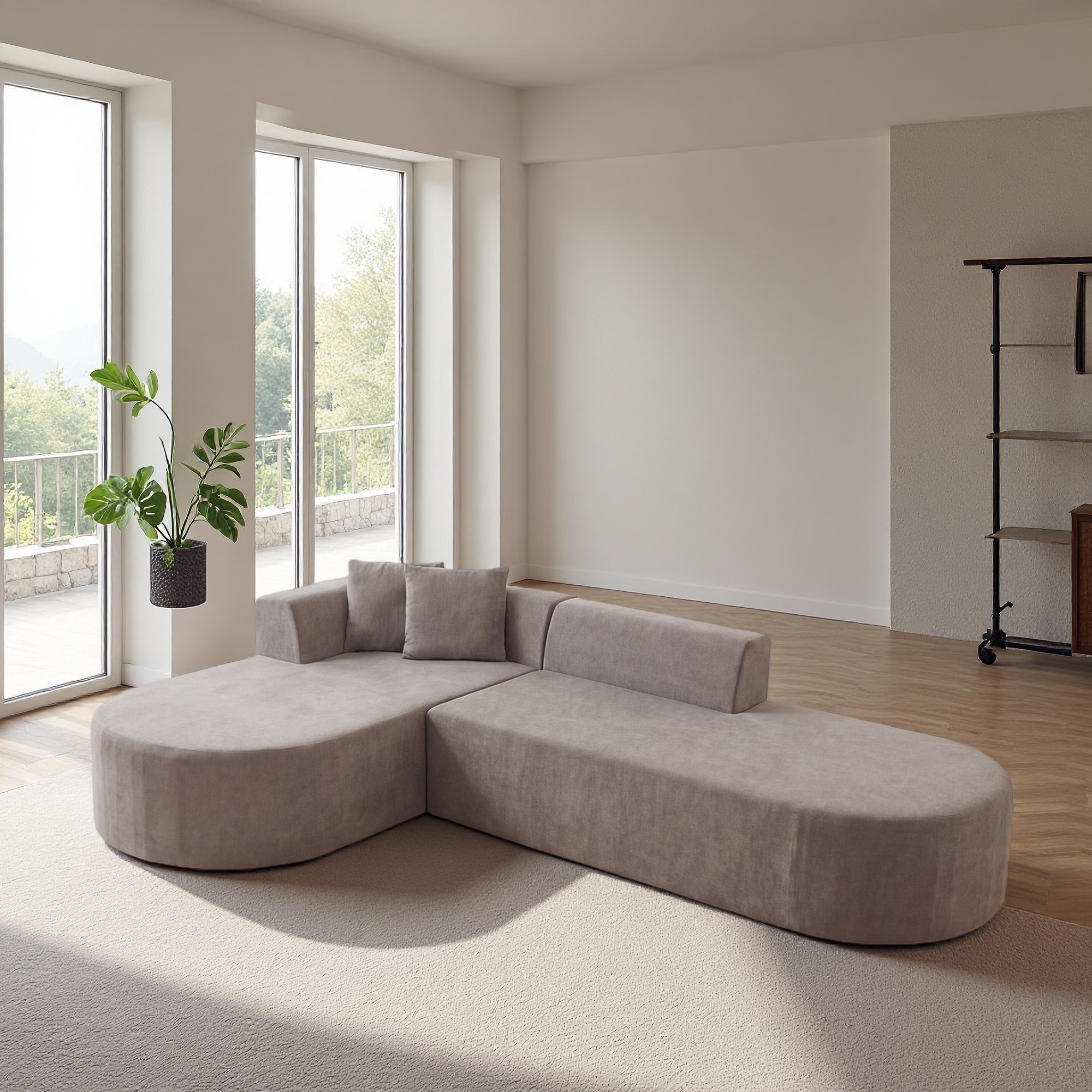 107" Corduroy Armless Modular Sectional Sofa with Movable Chaise