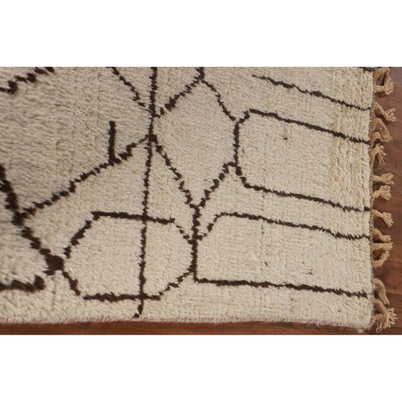 Ivory Moroccan Oriental Area Rug Handmade Wool Carpet - 6'4" x 8'4"