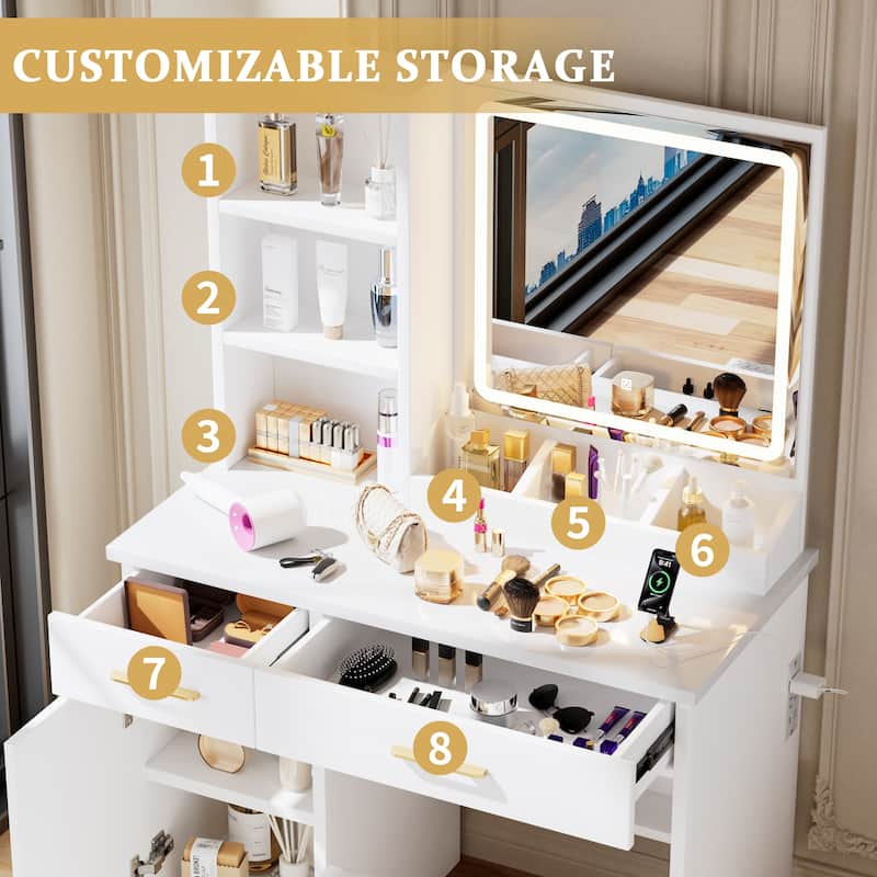 Makeup Vanity Desk with Power Outlet & 3 Lighting Modes
