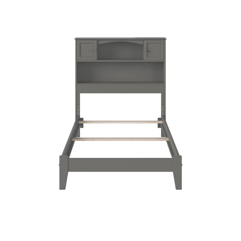 Newport Twin XL Bed with Bookshelf Headboard and USB Charger in Grey
