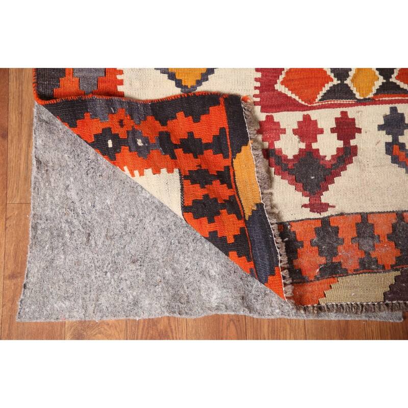 Red Kilim Qashqai Persian Vintage Rug Flatweave Wool Carpet - 5'1" x 9'11"