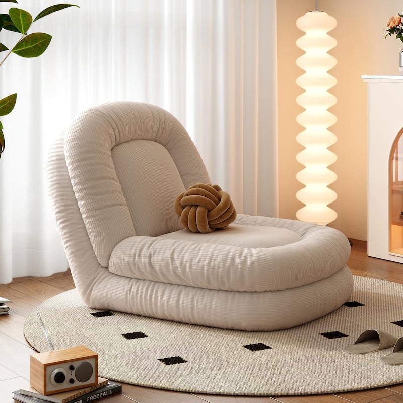 JASIWAY Modern Convertible Sleeper Sofa Bed Lazy Sofa, Beige - Corduroy