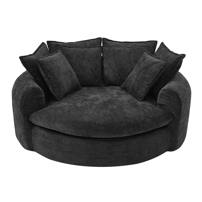 Roomfitters Oversized Round Chaise Sofa 59.8" Upholstered Loveseat with 8 Pillows, Accent Chair for Living Room