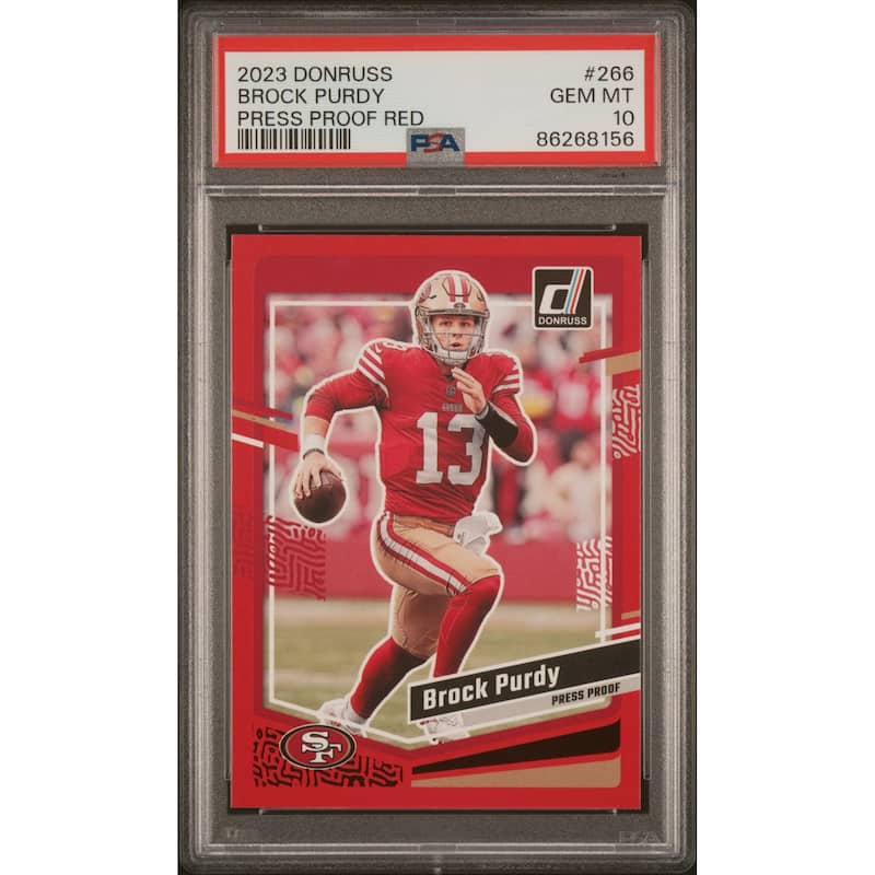 Brock Pudy 2023 Panini Donruss Press Proof Red Football Card #266 Graded PSA 10 - 8'6" x 11'6"