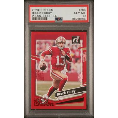 Brock Pudy 2023 Panini Donruss Press Proof Red Football Card #266 Graded PSA 10 - 8'6" x 11'6"