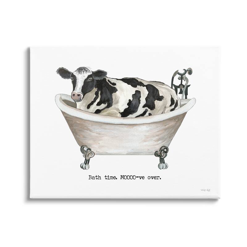 Stupell Moo-ve Over Bath Time Cow Farmhouse Bathroom Sign Canvas Wall Art, Design by Cindy Jacobs - 20 x 16