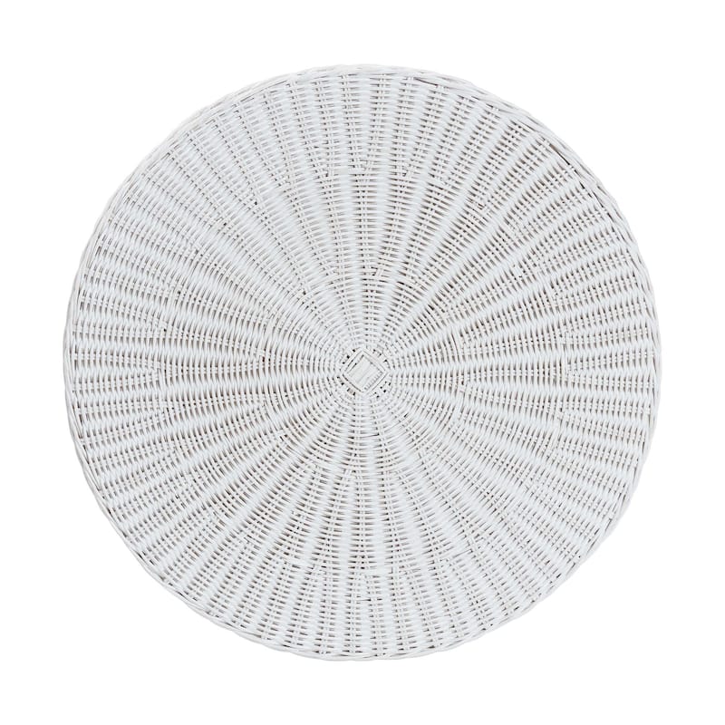 Palm Scallop Natural Rattan Console Table – Handwoven Wicker Round Accent Table for Living Room or Sunroom, Coastal Boho Style