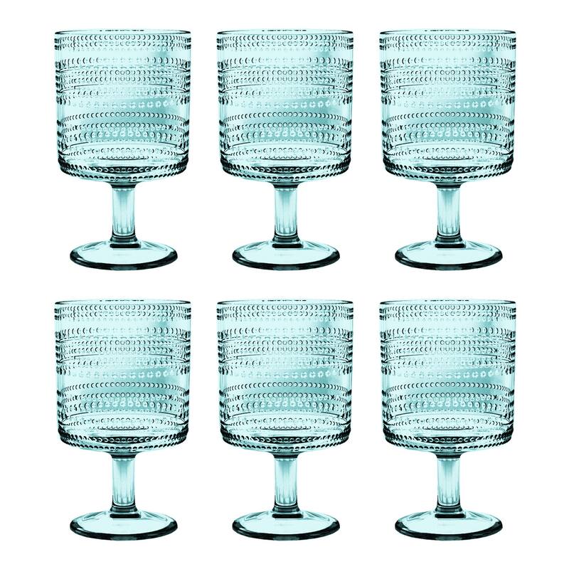 Abode Homewares by TarHong Beaded Stacking Goblet, Clear, 14.8 oz, Set of 6 - Green