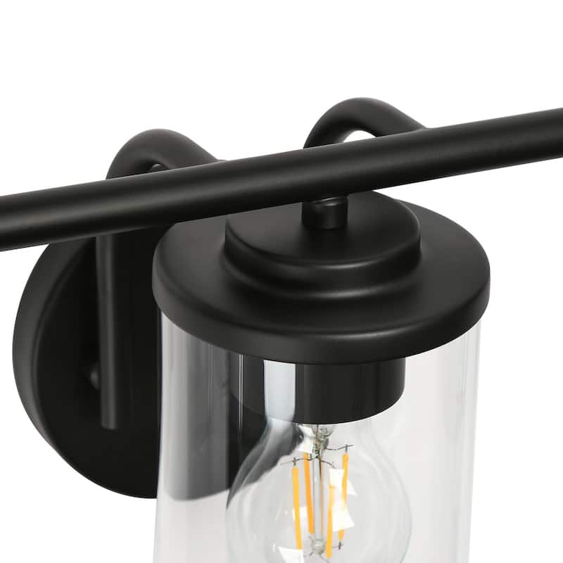 Modern Farmhouse 3-Light Black Bathroom Vanity Lights Glass Wall Sconces - W 21.6" x L 7.8" x H 6.7"